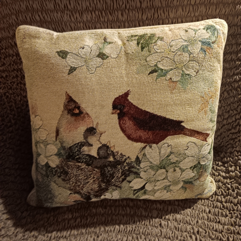 Vintage Lena Liu Cardinal Tapestry Pillow. 16" X 15"